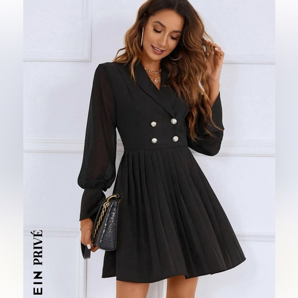SHEIN Privé Double Button Pleated Hem Shirt Dress *Size Medium*